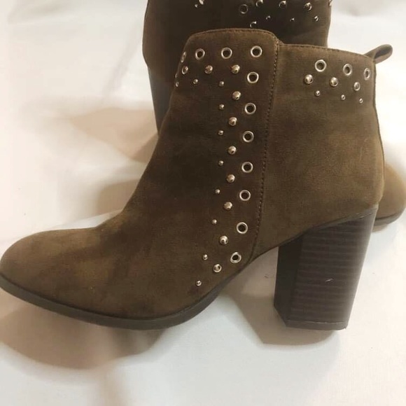 Sears Shoes - Sears Suede Metal Stud Block Heel Ankle brown Boot